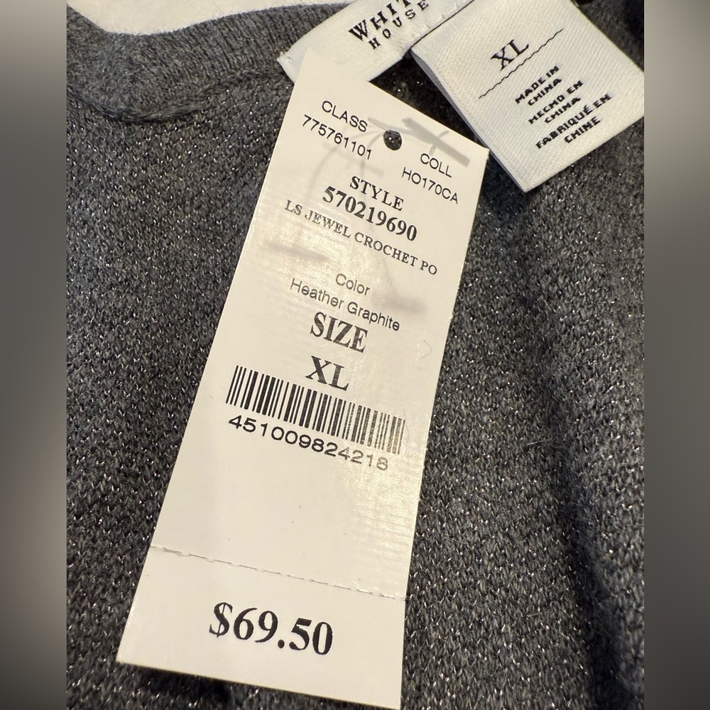 White House Black Market sweater gray bead embellished scoop neck & back SZ XL - Picture 5 of 11